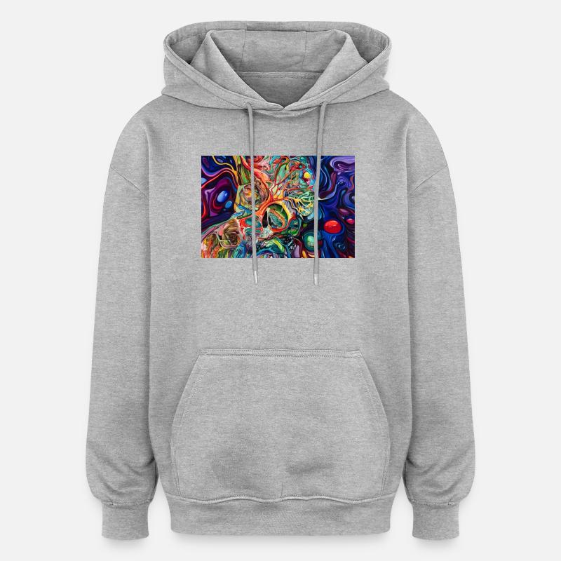 Art fluide du crâne chromatique - Sweat à capuche oversize unisexe - gris chiné