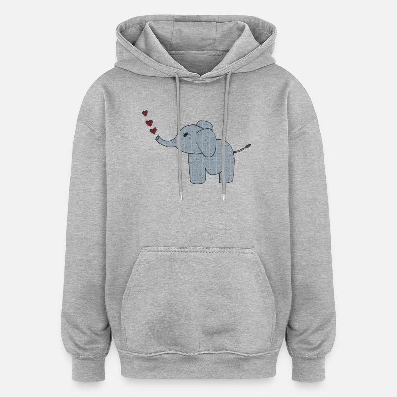 Tissu éléphant avec cœurs - Sweat à capuche oversize unisexe - gris chiné