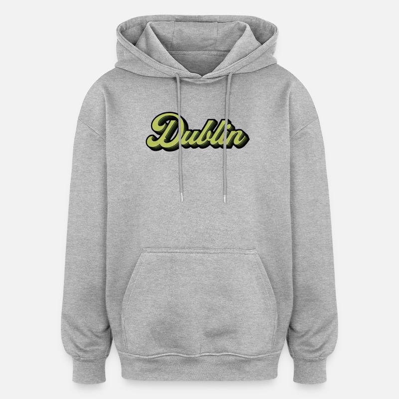 Dublin Retro Script in Lime - Oversized Unisex Hoodie - heather grey