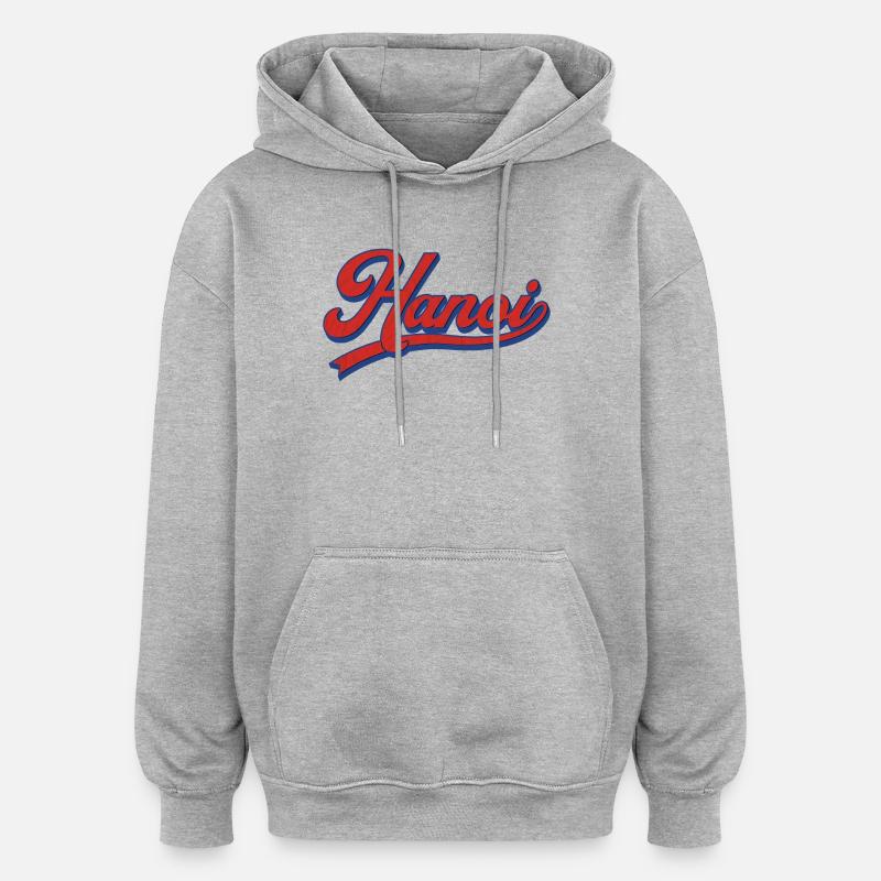 Design rétro des lettrages de Hanoï - Sweat à capuche oversize unisexe - gris chiné