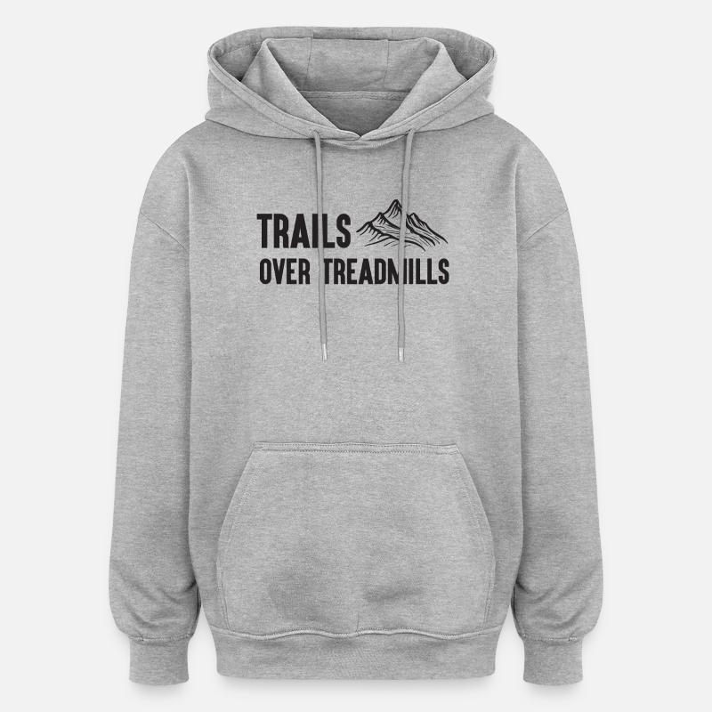 Trailrunning - Trails über Laufbänder - Oversized Unisex Hoodie - Grau meliert