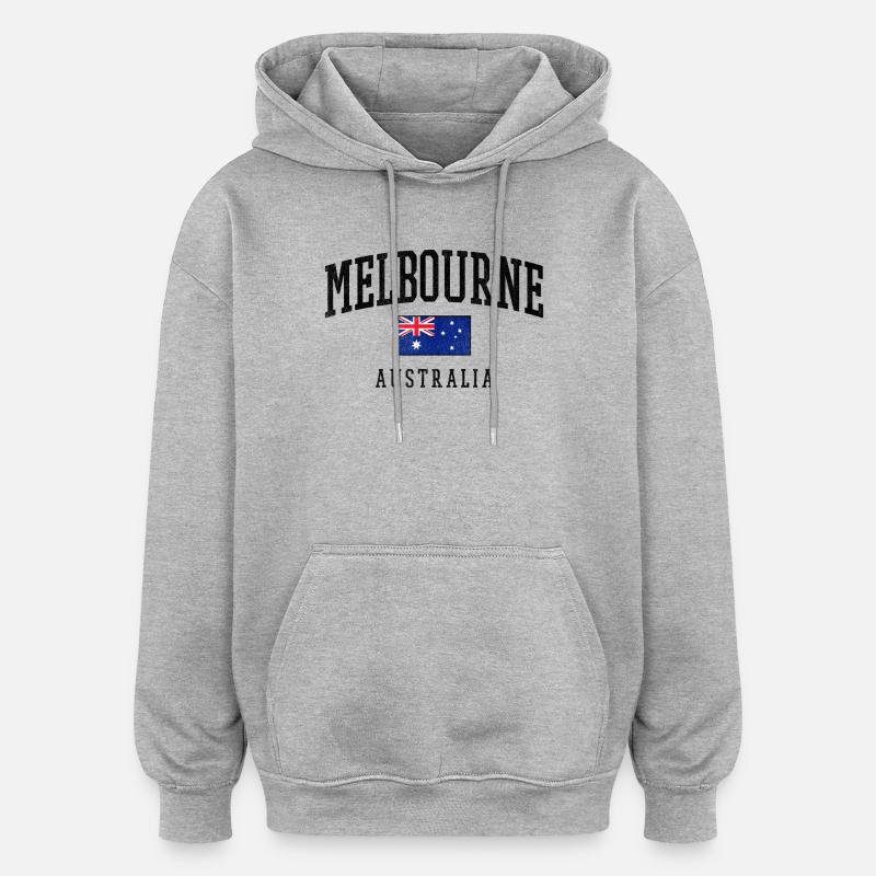 Melbourne, Australie, Conception du drapeau - Sweat à capuche oversize unisexe - gris chiné