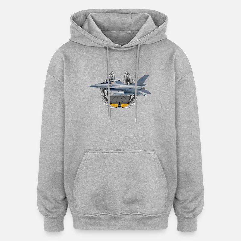 F-16 Fighting Falcon - Sweat à capuche oversize unisexe - gris chiné