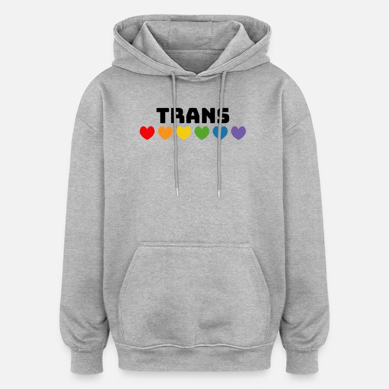 Rainbow heart trans black - Oversized Unisex Hoodie - heather grey