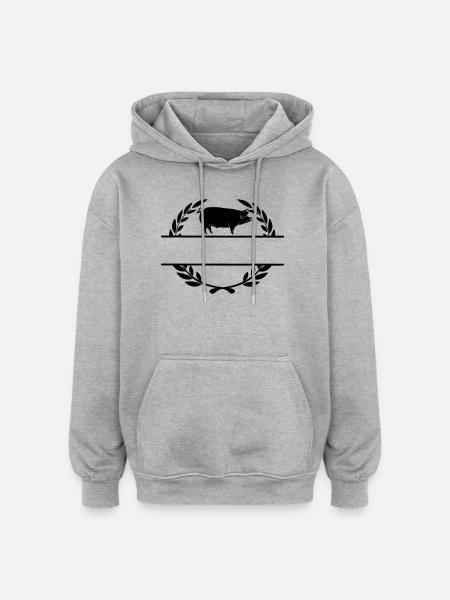 Logo pig in laurel wreath - Oversized Unisex Hoodie - heather grey