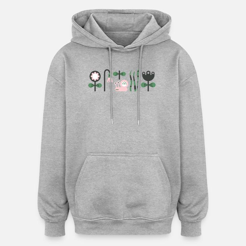 Escargot rose affamé avec des fleurs - Sweat à capuche oversize unisexe - gris chiné