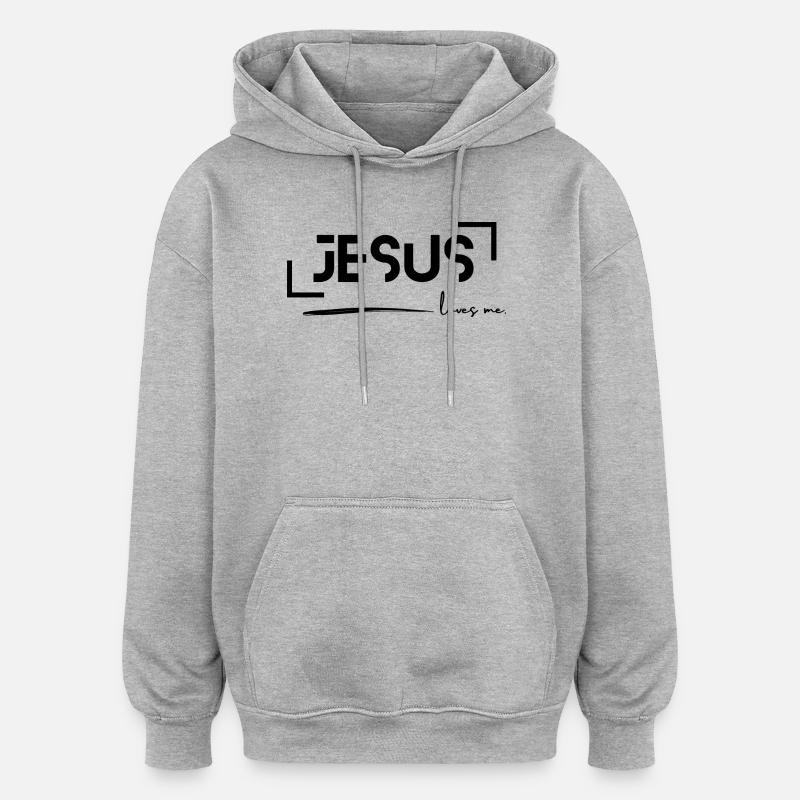 Jésus m’aime - Sweat à capuche oversize unisexe - gris chiné
