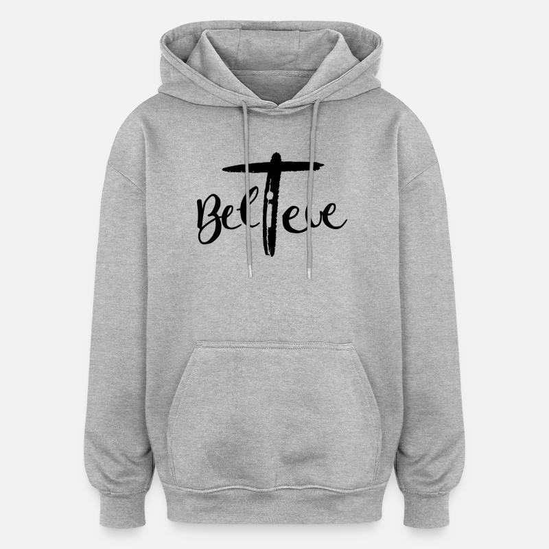 Believe im Kreuz - Oversized Unisex Hoodie - Grau meliert