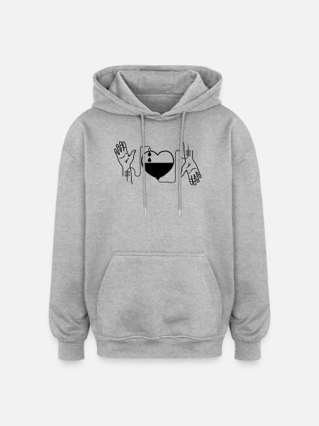 Blutspendende Herzhände - Oversized Unisex Hoodie - Grau meliert