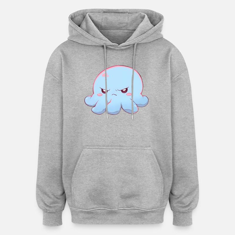 Blue grumpy octopus - Oversized Unisex Hoodie - Grau meliert