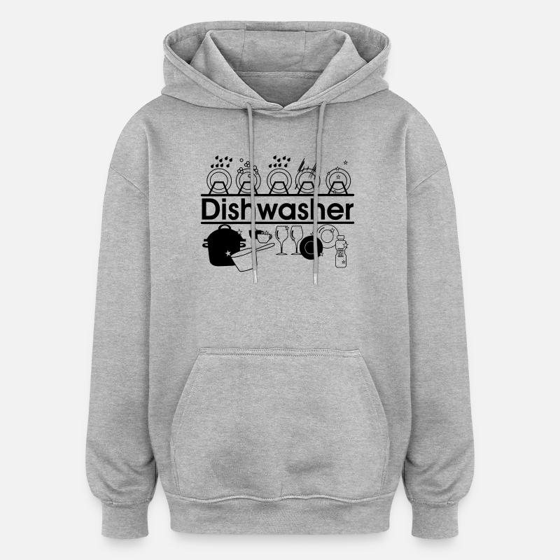 Lave-vaisselle logo lave-vaisselle cuisine - Sweat à capuche oversize unisexe - gris chiné