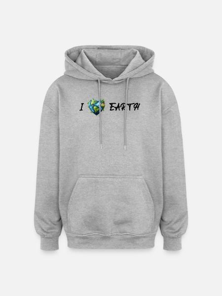 J’aime la terre - Sweat à capuche oversize unisexe - gris chiné