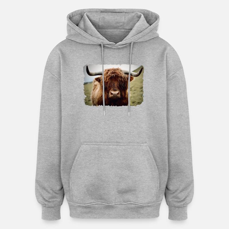 Bovins des Highlands - Sweat à capuche oversize unisexe - gris chiné