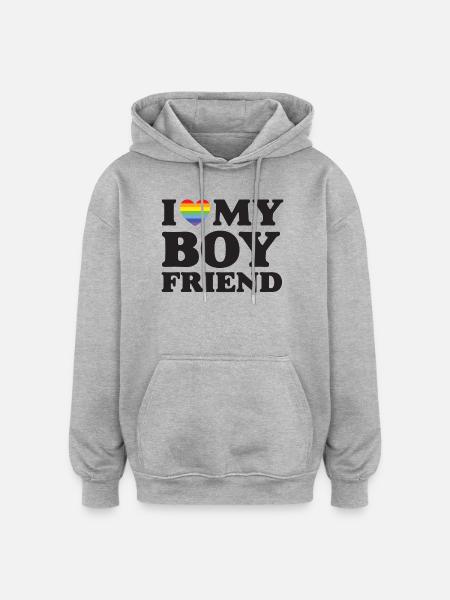 I Love My Boyfriend - LGBTQ - Oversized Unisex Hoodie - heather grey