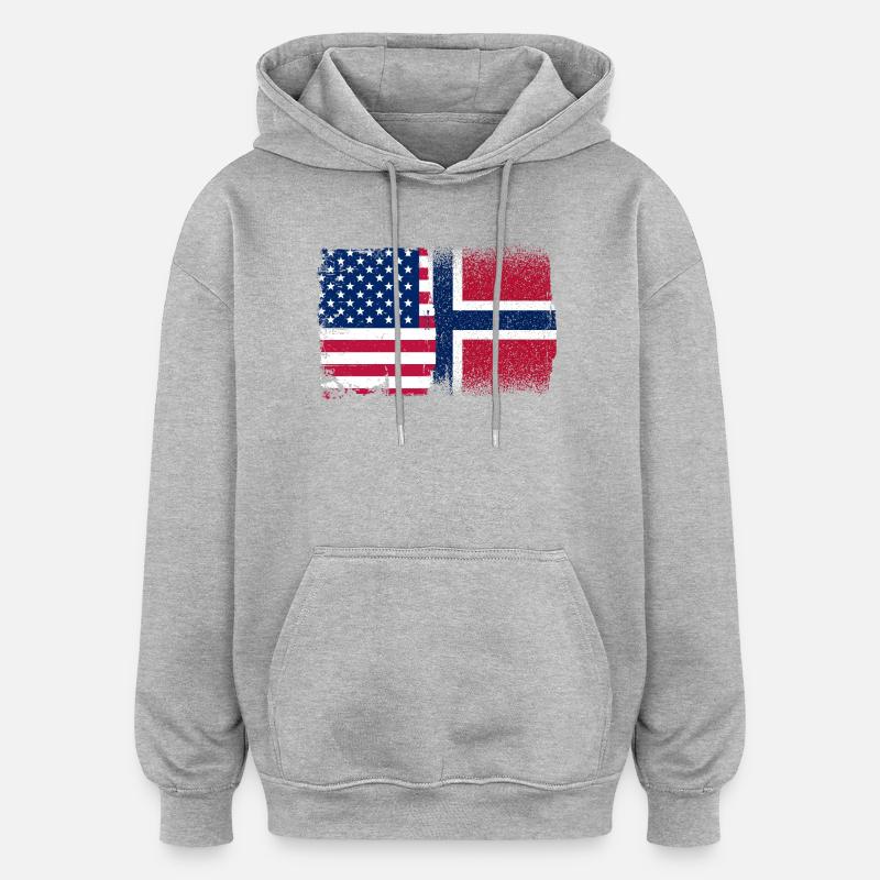 Drapeau Mashup États-Unis Norvège - Sweat à capuche oversize unisexe - gris chiné