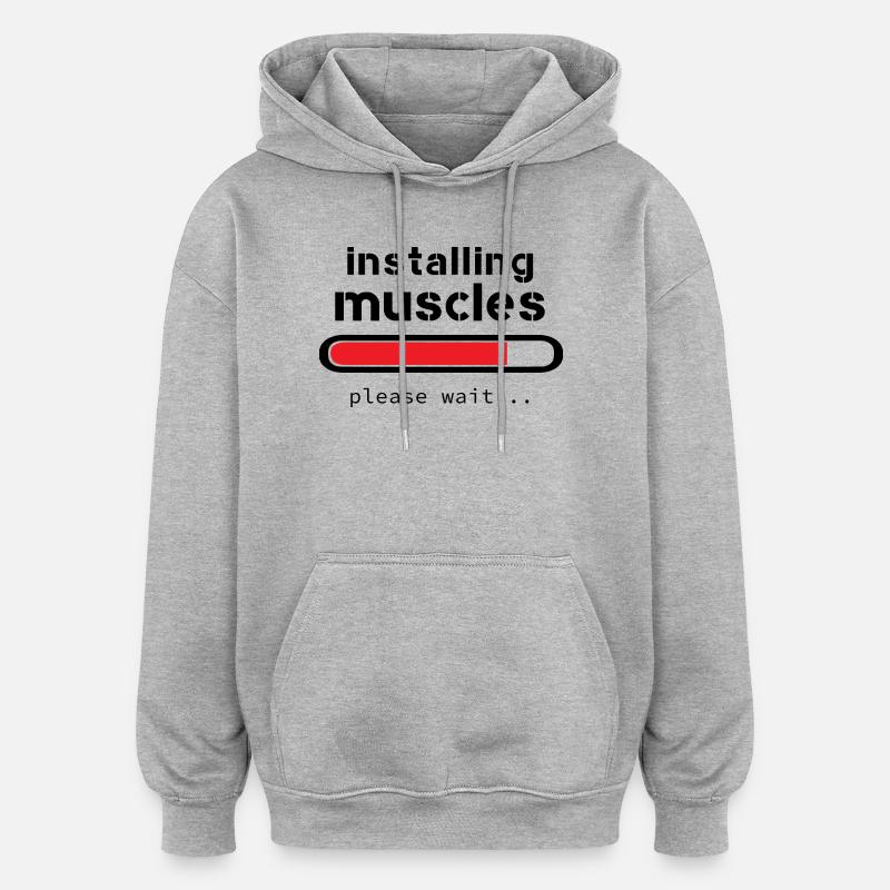 installing muscles - Sweat à capuche oversize unisexe - gris chiné