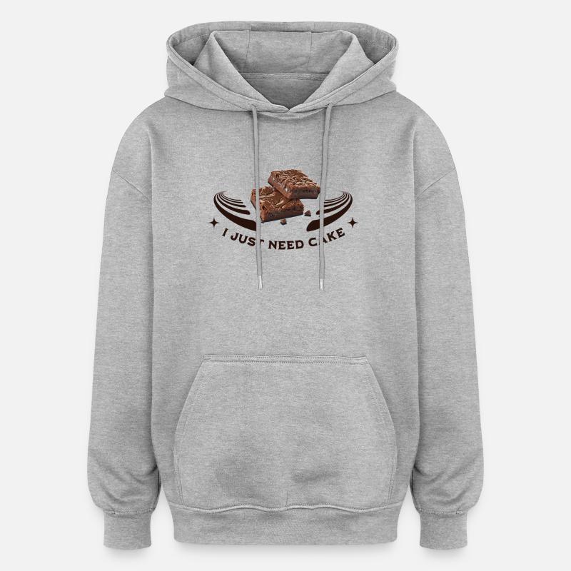 J’ai juste besoin de gâteau - Sweat à capuche oversize unisexe - gris chiné