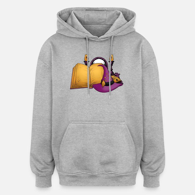 halloween, sorcière, grimoire - Sweat à capuche oversize unisexe - gris chiné
