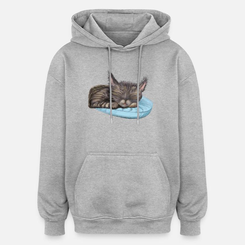 Chat endormi - Sweat à capuche oversize unisexe - gris chiné
