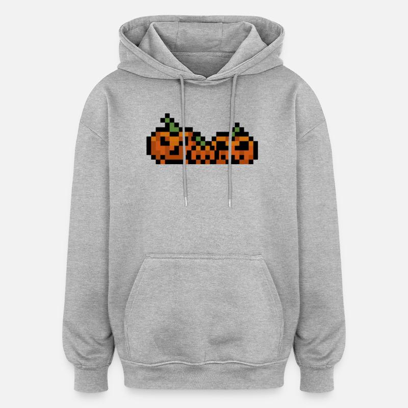 Pixel Kürbis Retro 8Bit Design - Oversized Unisex Hoodie - Grau meliert
