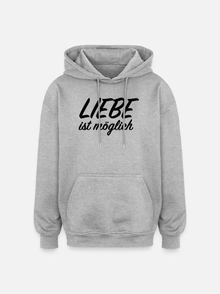 Liebe ist möglich - Oversized Unisex Hoodie - Grau meliert