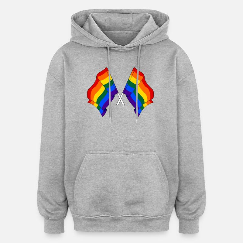 Deux drapeaux arc-en-ciel - Sweat à capuche oversize unisexe - gris chiné