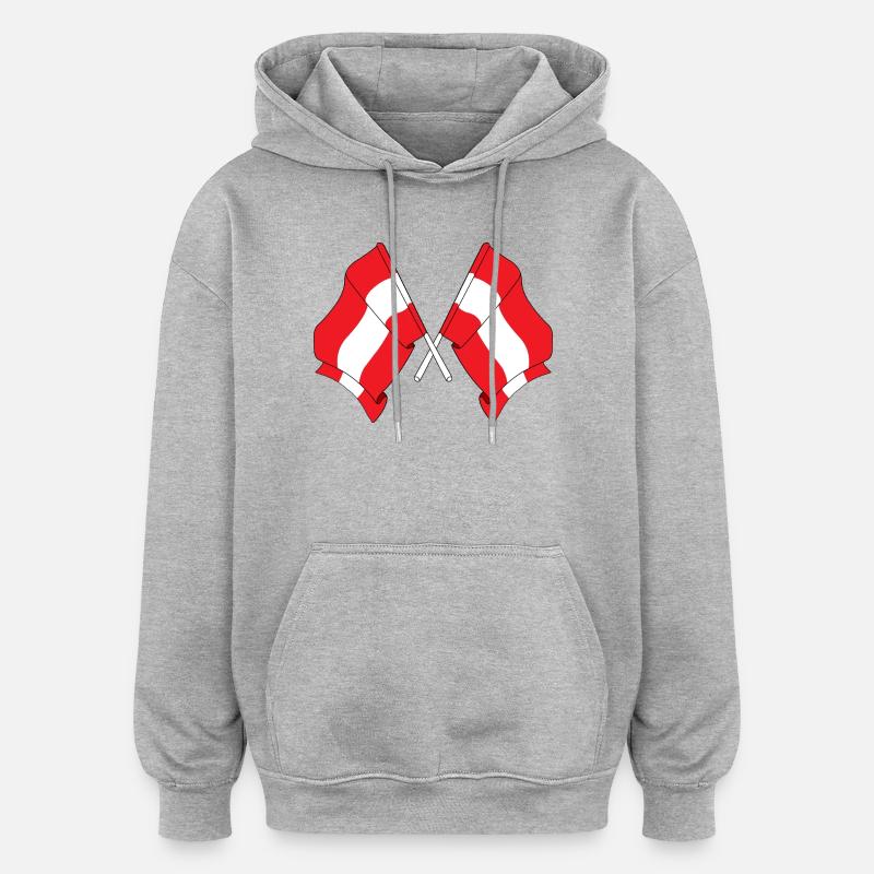 Deux drapeaux Autriche - Sweat à capuche oversize unisexe - gris chiné