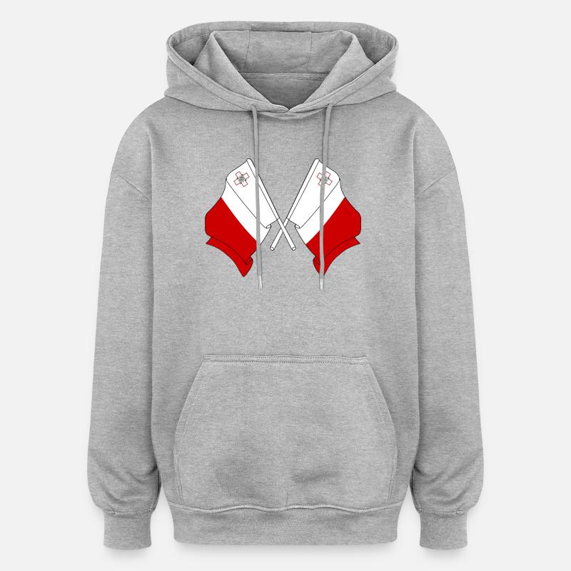 Deux drapeaux Malte - Sweat à capuche oversize unisexe - gris chiné