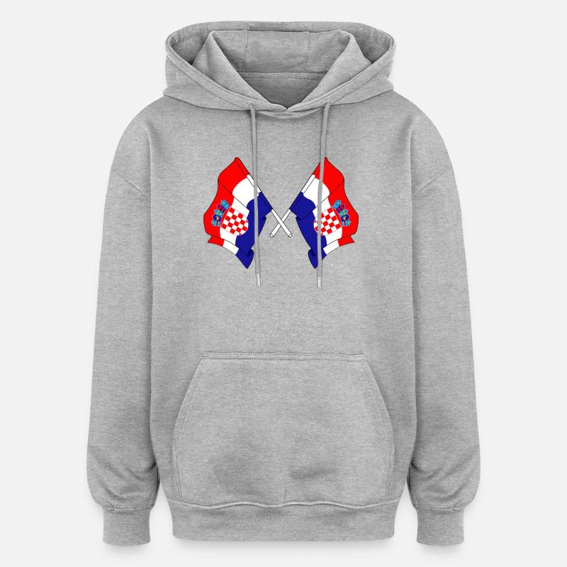 Deux drapeaux de la Croatie - Sweat à capuche oversize unisexe - gris chiné