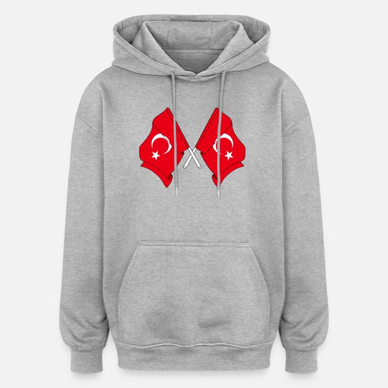 Deux drapeaux Turquie - Sweat à capuche oversize unisexe - gris chiné