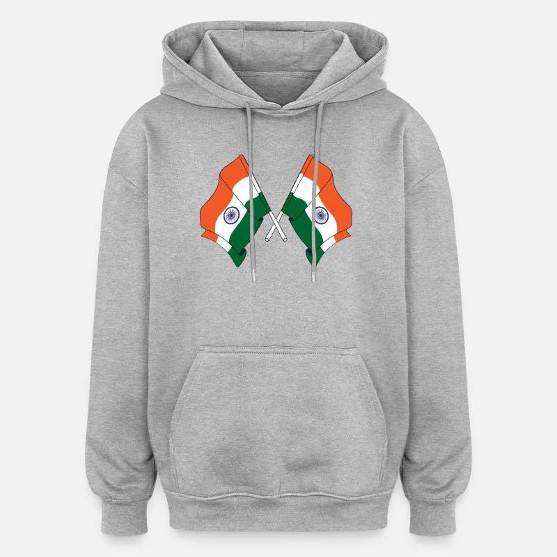 Deux drapeaux de l’Inde croisés - Sweat à capuche oversize unisexe - gris chiné