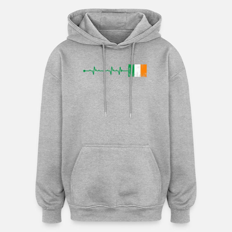 Drapeau de l’Irlande Heartbeat - Sweat à capuche oversize unisexe - gris chiné