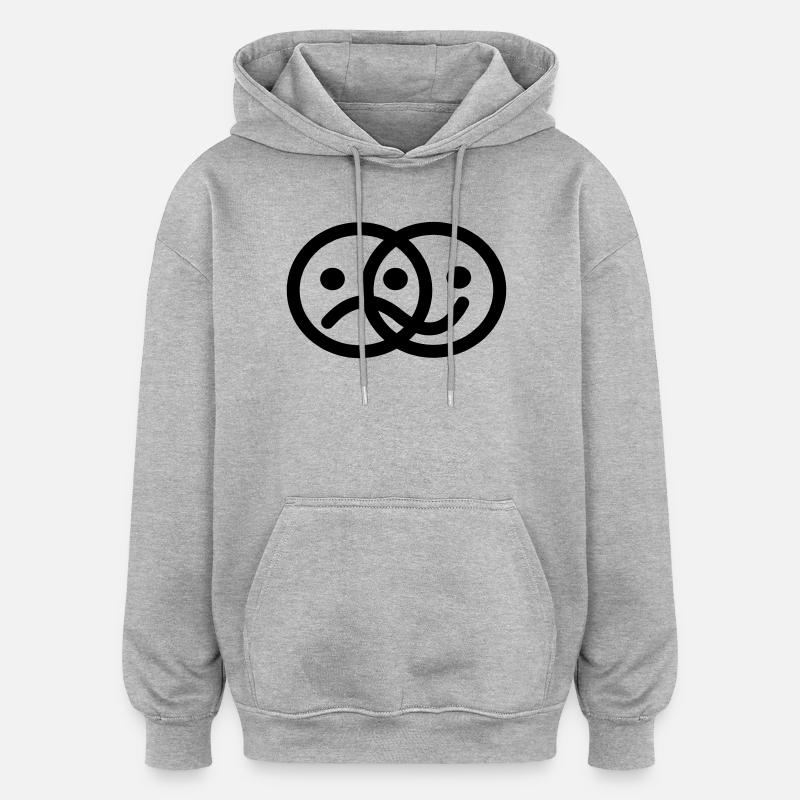 Smiley, sombre et joyeux - Sweat à capuche oversize unisexe - gris chiné