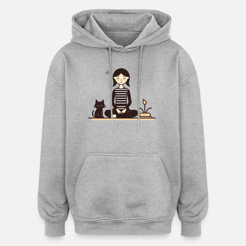 Se détendre avec un chat - Sweat à capuche oversize unisexe - gris chiné