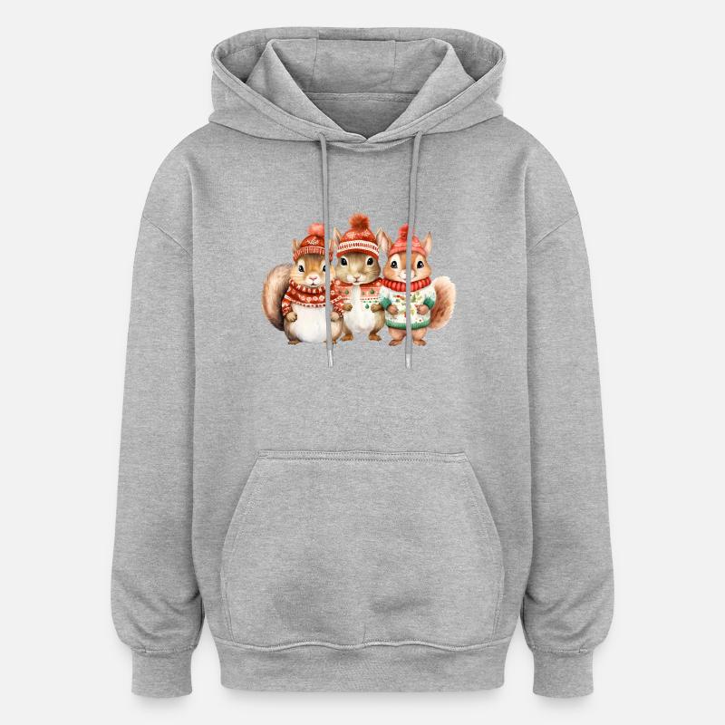 Trio d’écureuils d’hiver - Sweat à capuche oversize unisexe - gris chiné