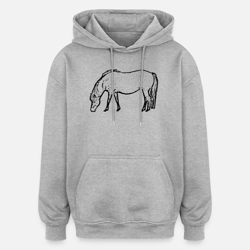 Cheval noir - Sweat à capuche oversize unisexe - gris chiné
