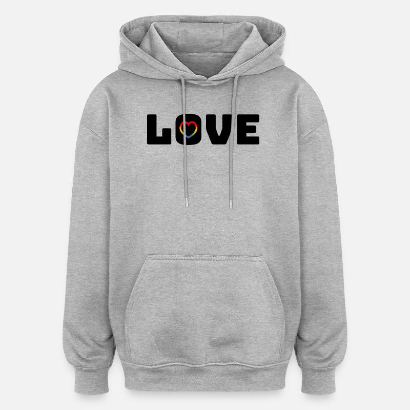 Coeur d’amour arc-en-ciel noir - Sweat à capuche oversize unisexe - gris chiné