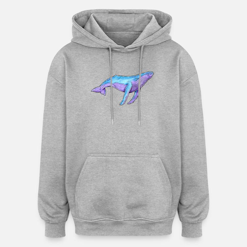 Baleine à bosse aquarelle - Sweat à capuche oversize unisexe - gris chiné