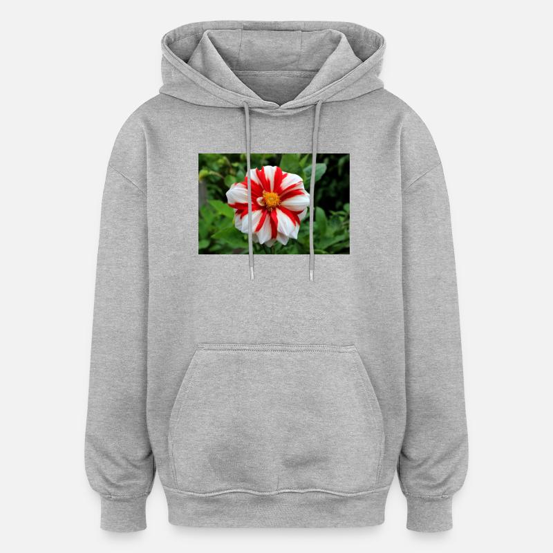 Dahlia blanc rouge fleur, fleur - Sweat à capuche oversize unisexe - gris chiné