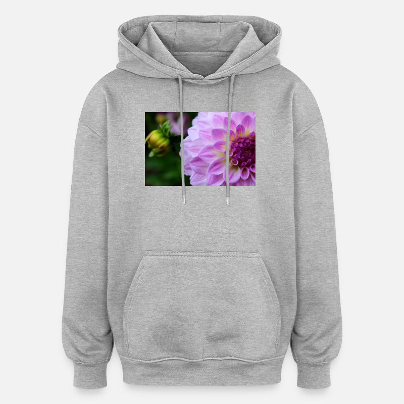 Dahlia rose rose Violet fleur, fleur - Sweat à capuche oversize unisexe - gris chiné