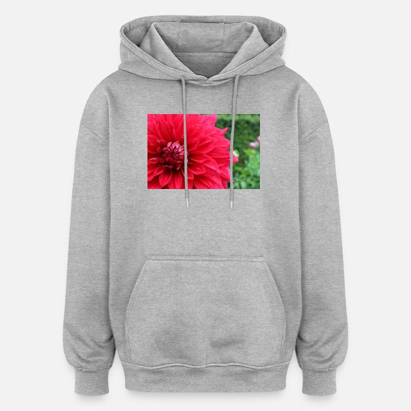Dahlia Fleur Rouge, Fleur - Sweat à capuche oversize unisexe - gris chiné