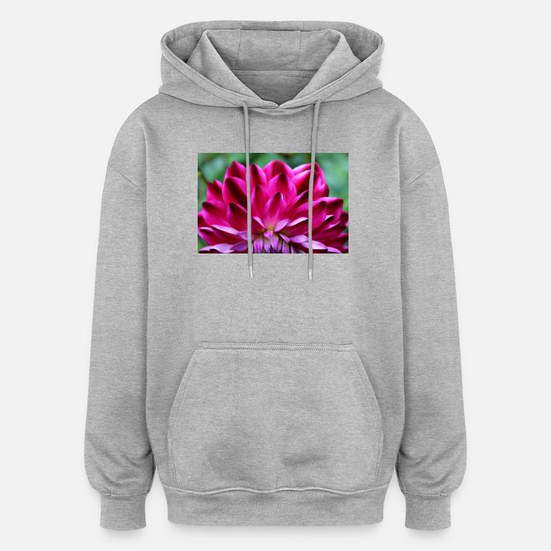 Dahlia Fleur Rouge, Fleur - Sweat à capuche oversize unisexe - gris chiné