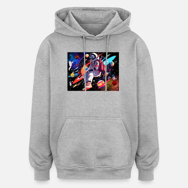 L’astronaute et l’espace - Sweat à capuche oversize unisexe - gris chiné