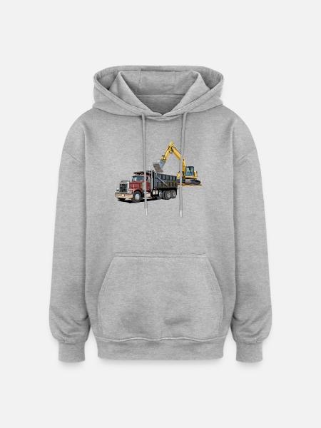 Lastwagen mit Bagger - Oversized Unisex Hoodie - Grau meliert