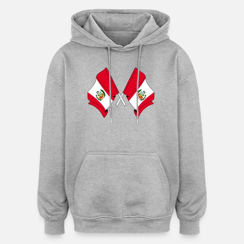 Deux drapeaux croisés du Pérou - Sweat à capuche oversize unisexe - gris chiné