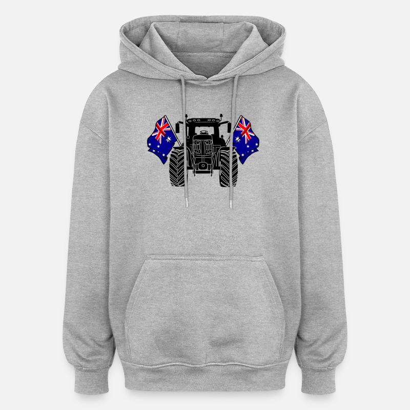 Tracteur deux drapeaux Australie - Sweat à capuche oversize unisexe - gris chiné