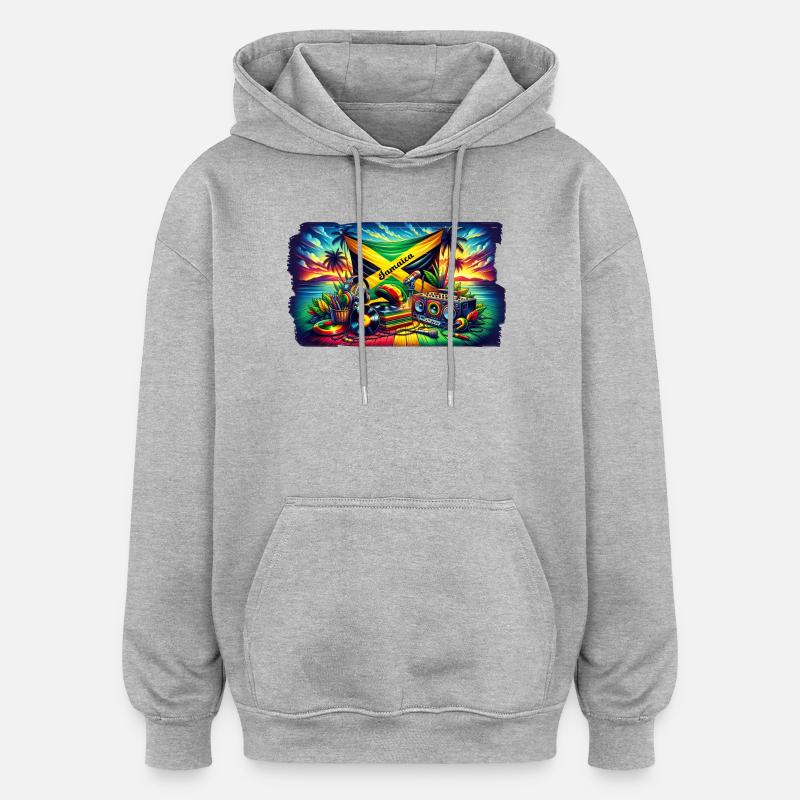 Jamaïque Caraïbes Reggae Musique - Sweat à capuche oversize unisexe - gris chiné