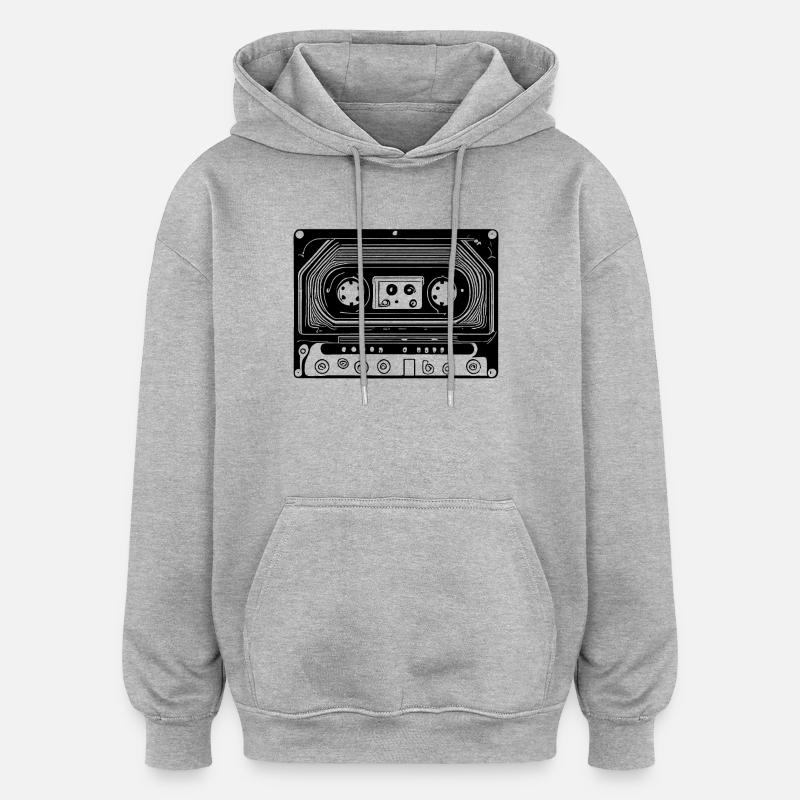 Cassette audio design rétro noir - Sweat à capuche oversize unisexe - gris chiné