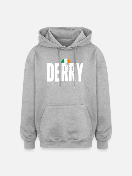 Derry Ireland Distressed Wordmark - Oversized Unisex Hoodie - heather grey