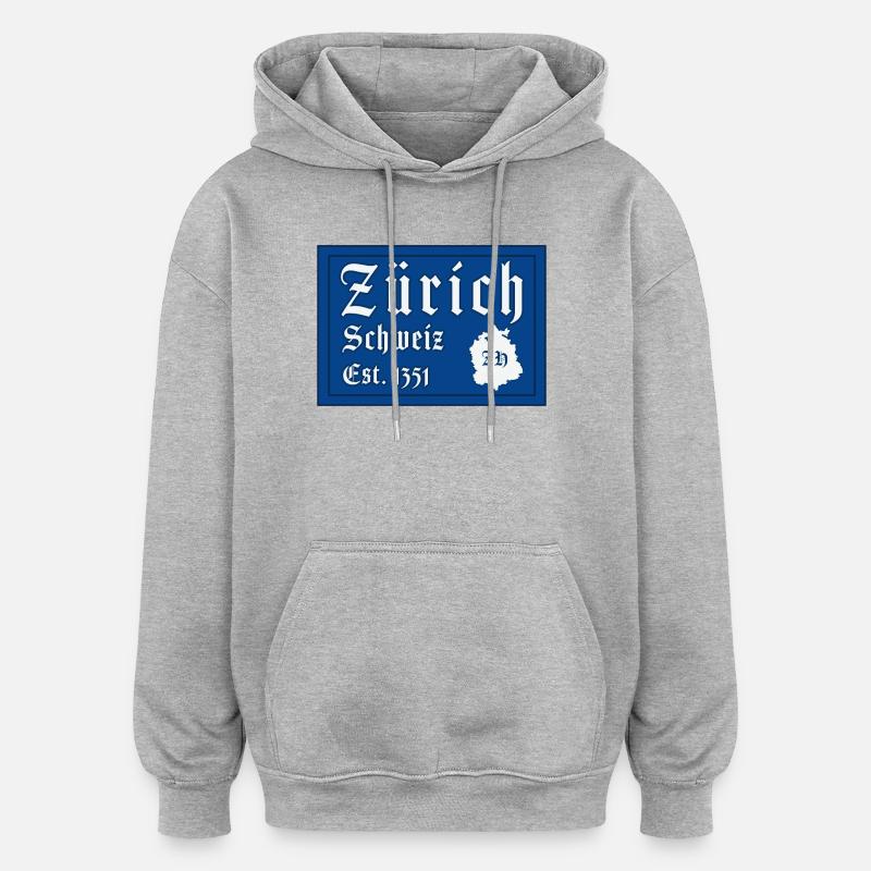 Zurich, Suisse, Est. 1351 - Sweat à capuche oversize unisexe - gris chiné